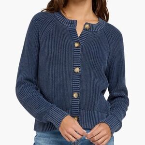 Faherty Rib Raglan-Sleeve Cardigan Sunfaded Indigo Women's Size M Button Up EUC